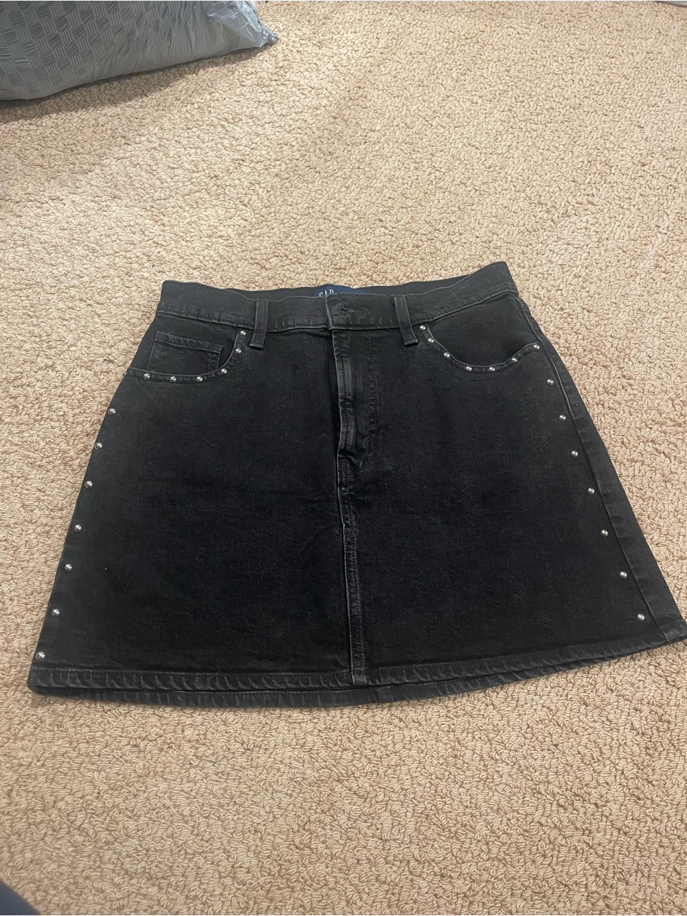 GAP Black A-Line Denim Skirt with Silver Stud Accents